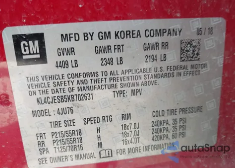 2019 Buick Encore Awd Preferred from USA, damaged, VIN KL4CJESB5KB702631